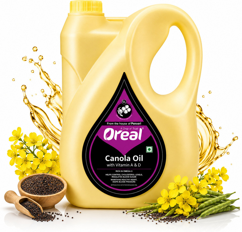 Oreal 100% Pure Canola Rich in Omega 3, Vitamin A & D, Preservative Free Cooking Canola Oil(5 L)