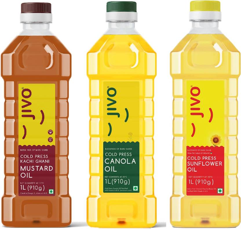 JIVO Canola Cold Press Edible Oil, mustard Oil & Sunflower Oil (1L Each