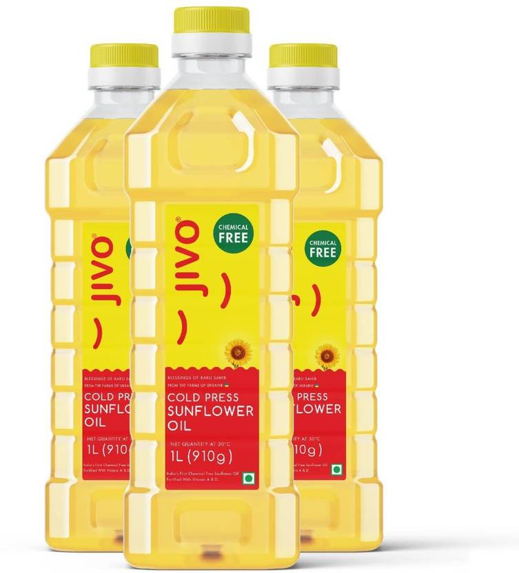 JIVO Cold Pressed Sunflower Oil 1 Litre (Pack of 3) Sunflower Oil PET