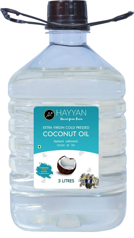 HAYYAN Cold Pressed Own Farm – 100% Pure | From Coconut milk | Unrefined Coconut Oil PET Bottle(3 L)