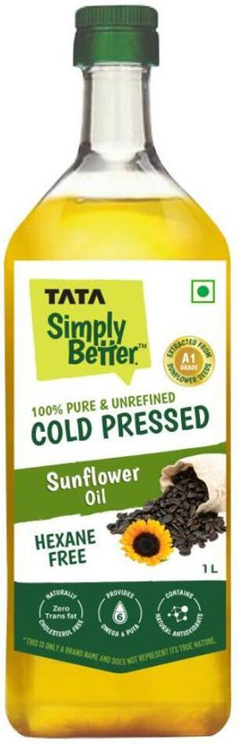 Tata Simply Better Pure & Unrefined Cold Pressed Sunflower Oil(2 x 1 L)