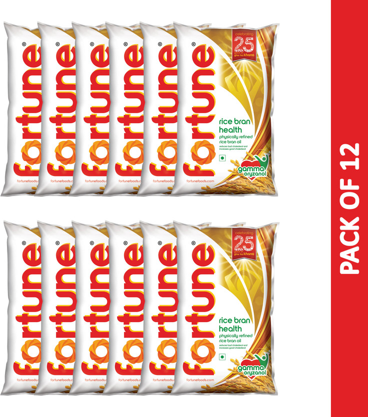 FORTUNE Health physically refined (case pack) Rice Bran Oil Pouch(12 x 870 g)