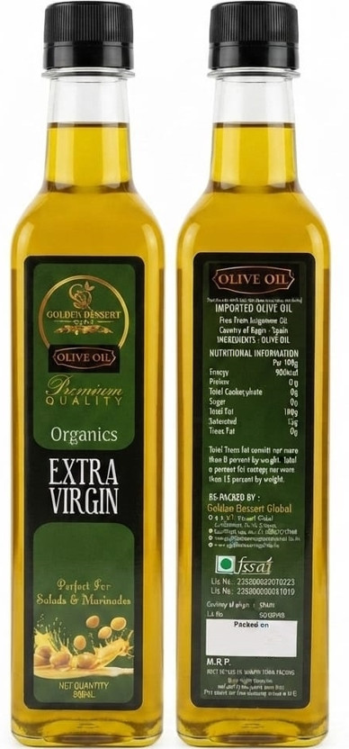 Golden Dessert Global Extra Virgin Olive Oil Cold Pressed Premium Cooking Oil 500ml ( Pack of 2) Olive Oil(1000 ml)