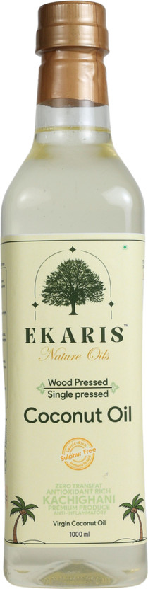 EKARIS Organic Wood Pressed Coconut Oil Plastic Bottle(1 L)