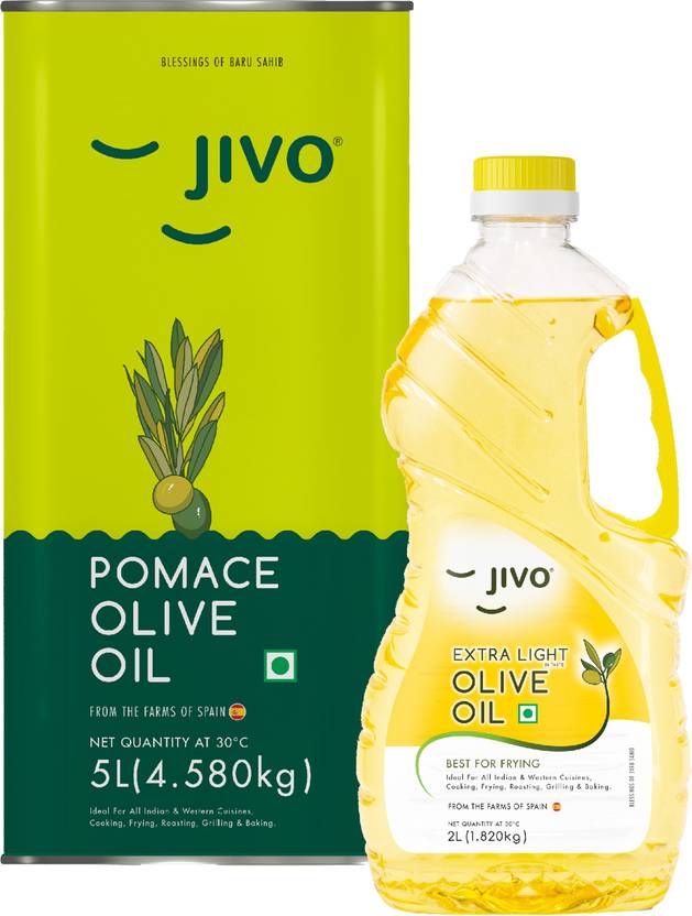 JIVO Pomace Olive Oil 5L with 2L Extra Light Olive Oil Can Price in