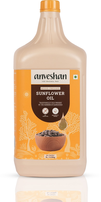Anveshan Wood Cold Pressed Kolhu/Chekku Chemical Free Sunflower Oil Can(5 L)