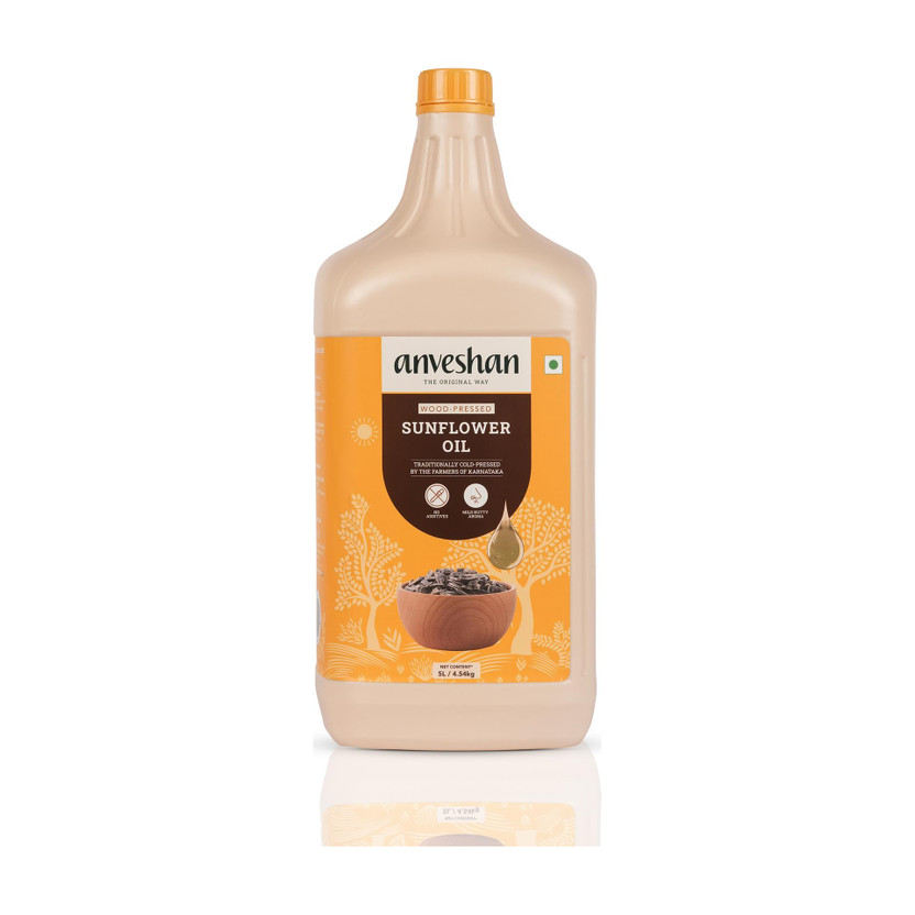 Anveshan Wood Cold Pressed Kolhu/Chekku Chemical Free Sunflower Oil(5 L)
