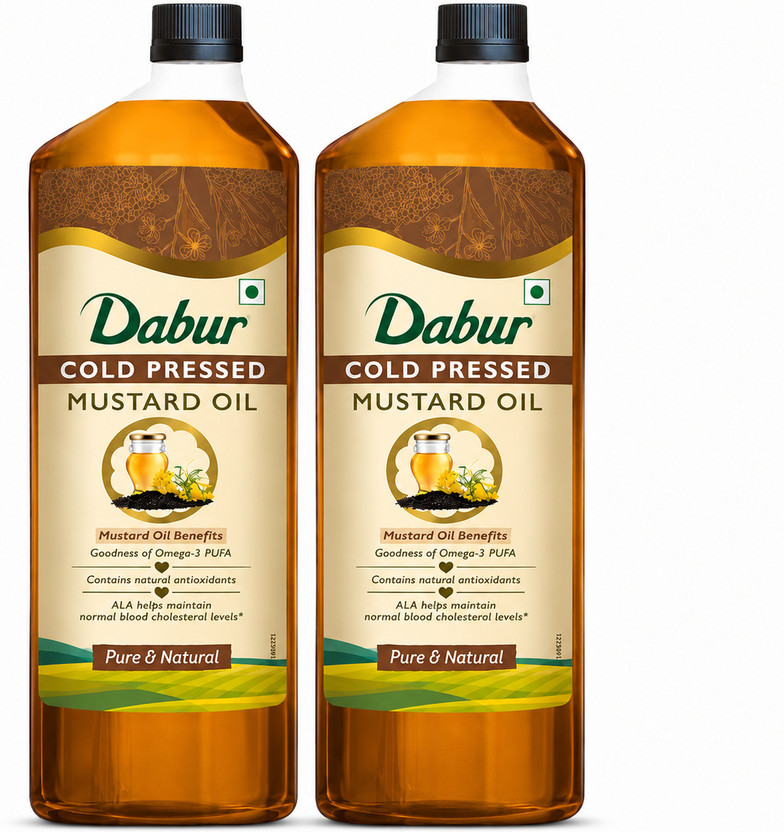 Dabur Cold Pressed (Pack of 2) | Rich Aroma | Everyday Cooking Mustard Oil(2 x 1 L)