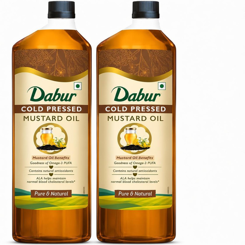 Dabur Dabur Cold Pressed (Pack of 2) | Rich Aroma | Everyday Cooking Mustard Oil(2 x 1 L) - Flipkart Deal