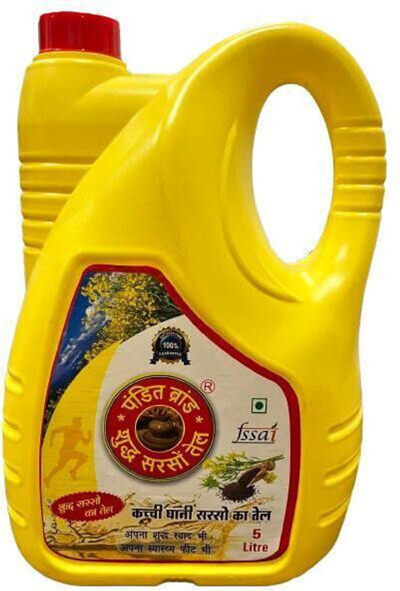 Pandit Brand Kachi Ghani Mustard Oil – Pure Mustard Oil Blend for Rich Flavor & Health Mustard Oil(5 L)