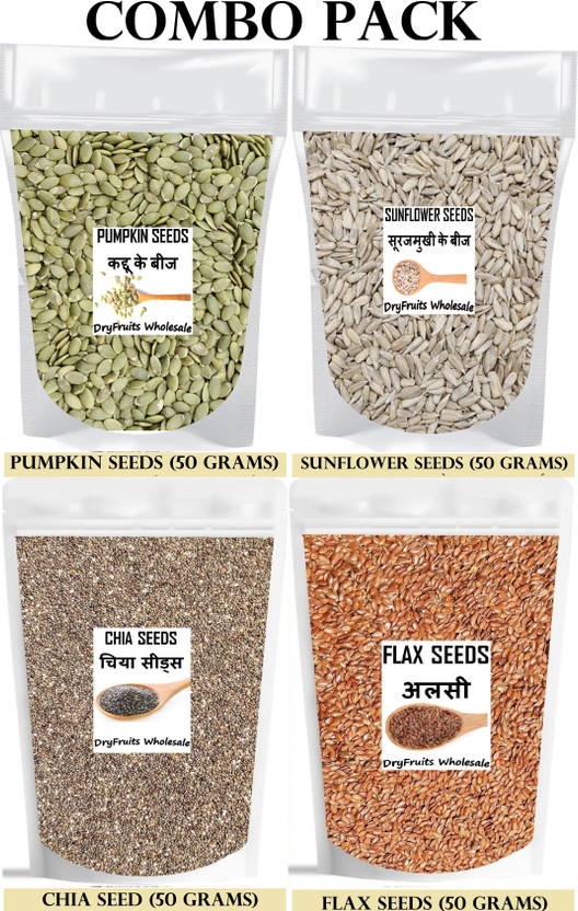 dryfruits wholesale Superseeds Combo For Weight Loss - Strong Bones | Healthy Seeds | Diet Snacks | Pumpkin Seeds, Sunflower Seeds, Chia Seeds, Brown Flax Seeds(4 x 50 g)