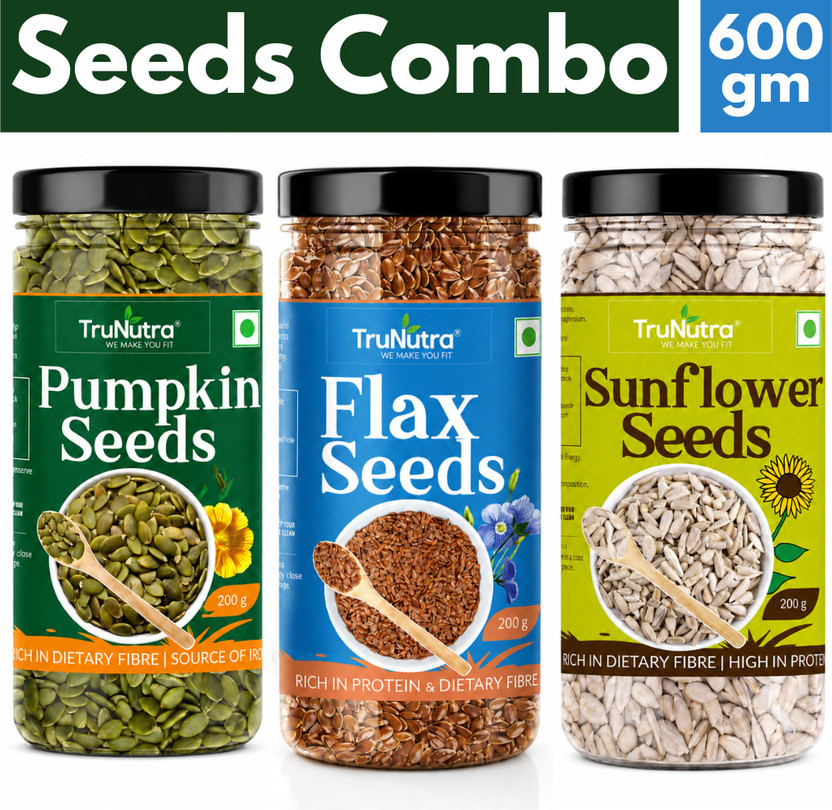 TruNutra TruNutra Flax, Pumpkin & Sunflower Seeds | 3-in-1 Omega-3 Protein-Rich | Superfood Combo Pumpkin Seeds, Brown Flax Seeds, Sunflower Seeds(3 x 200 g) - Flipkart Deal