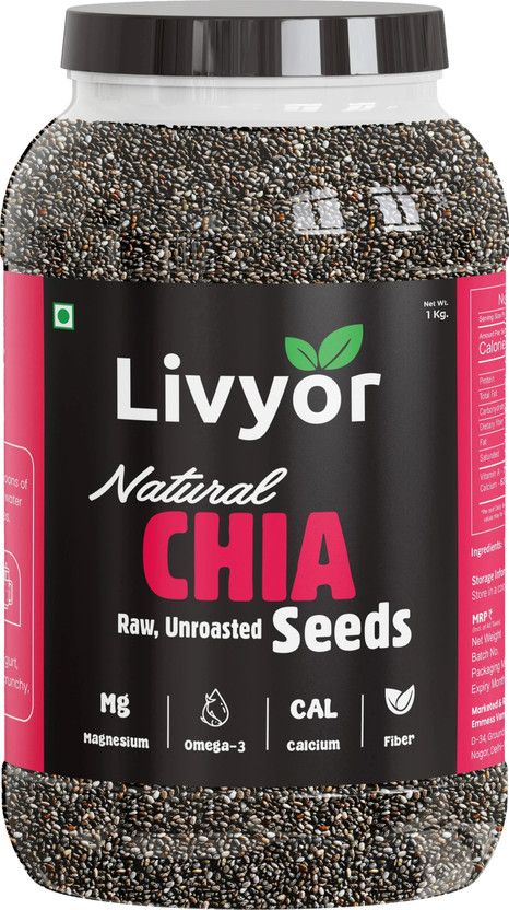 LIVYOR Raw Chia for Weight loss Management, with Omega 3 and Fiber, Rich in Calcium, Chia Seeds(1 kg)