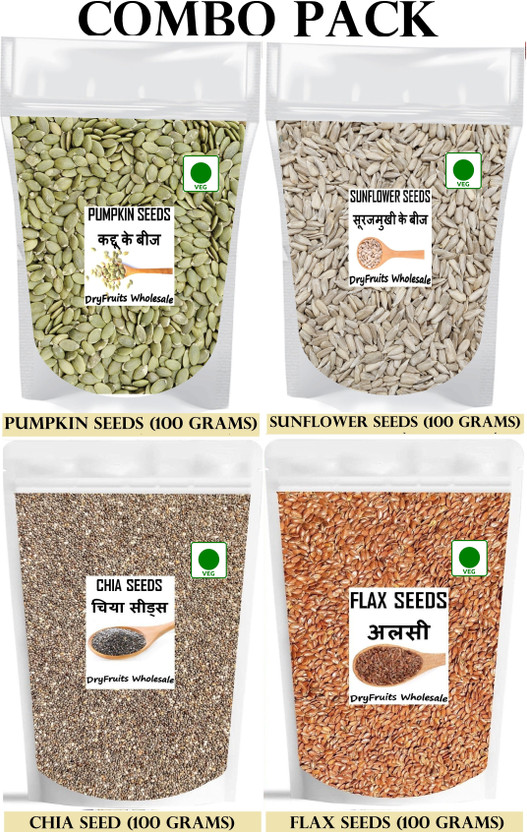 dryfruits wholesale Superseeds Combo For Weight Loss - Strong Bones | Healthy Seeds | Diet Snacks | Pumpkin Seeds, Sunflower Seeds, Chia Seeds, Brown Flax Seeds(4 x 100 g)