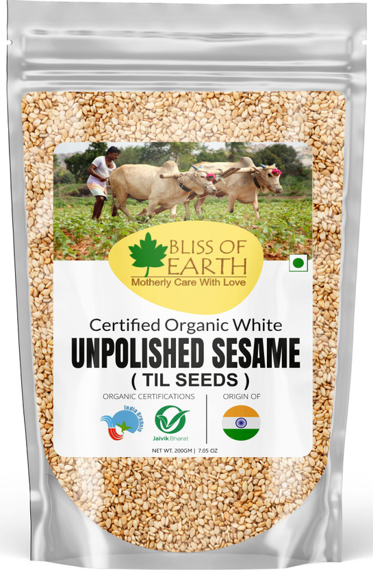 Bliss of Earth USDA Organic Unpolished White Sesame Seeds 200gm For Eating, Raw Food Sesame Seeds(200 g)