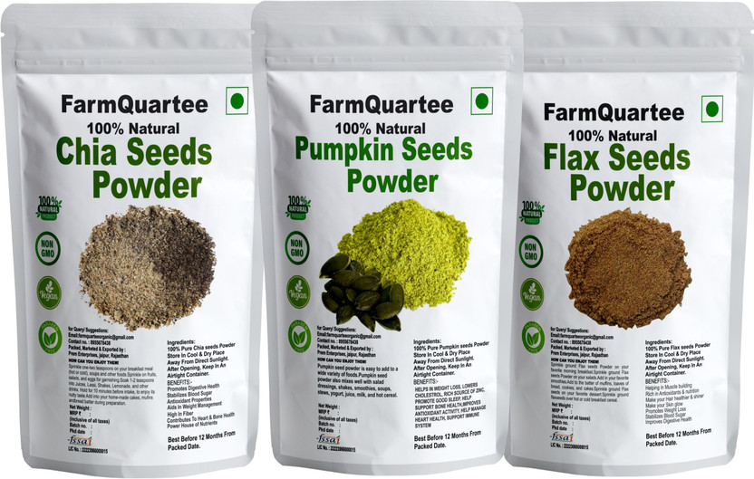 FarmQuartee Pure And Natural CHIA SEEDS POWDER PUMPKIN SEEDS POWDER Flax Seed Powder(Alsi) Chia Seeds, Pumpkin Seeds, Brown Flax Seeds(3 x 50 g)