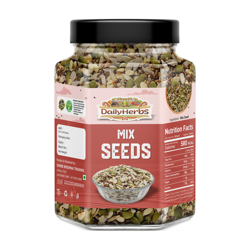 DAILYHERBS Premium 6 in 1 Roasted seeds mix Immunity Booster weight loss Healthy snacks Chia Seeds, Sunflower Seeds, Pumpkin Seeds, Watermelon Seeds, Brown Flax Seeds, Sesame Seeds(500 g)