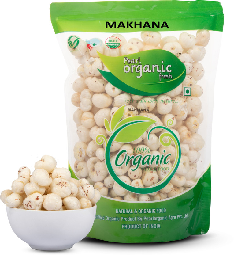 Pearl Organic Fresh Organic Makhana (Fox Nuts) – Premium Quality, Healthy Raw Snacks, Protein Rich Fox Nut(1 x 100 g)