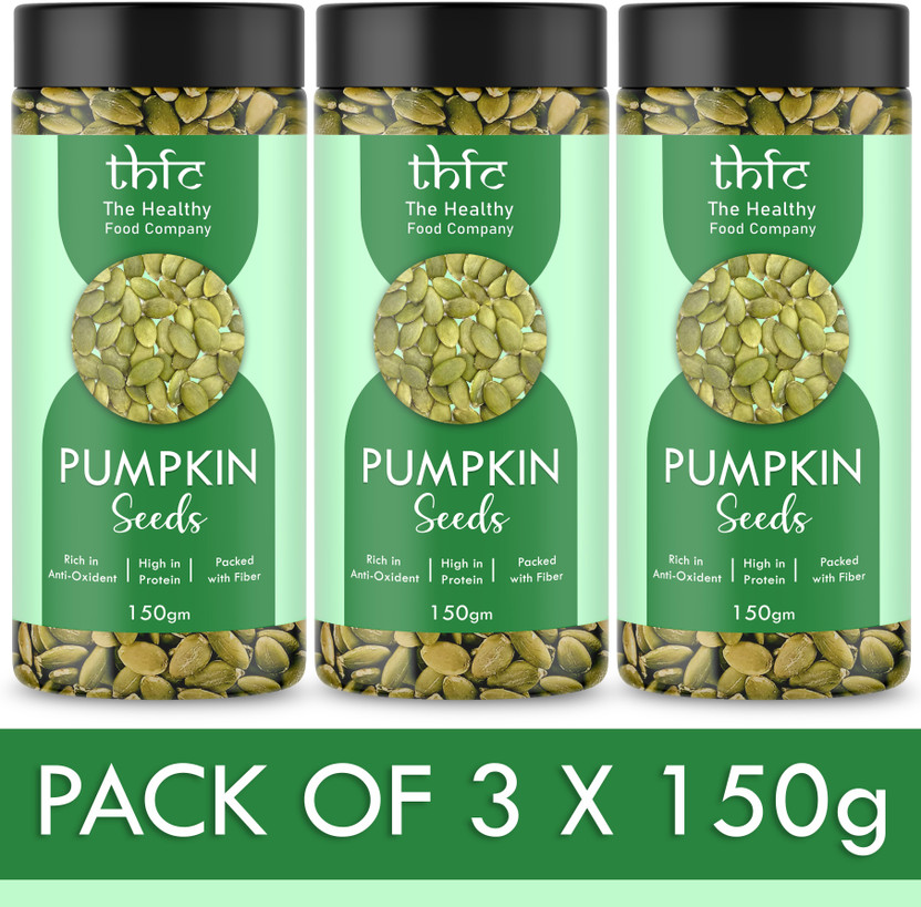 THFC Pack of 3 Pumpkin Seeds for Weight Loss | Magnesium Rich Healthy Diet Snacks Pumpkin Seeds(3 x 150 g)