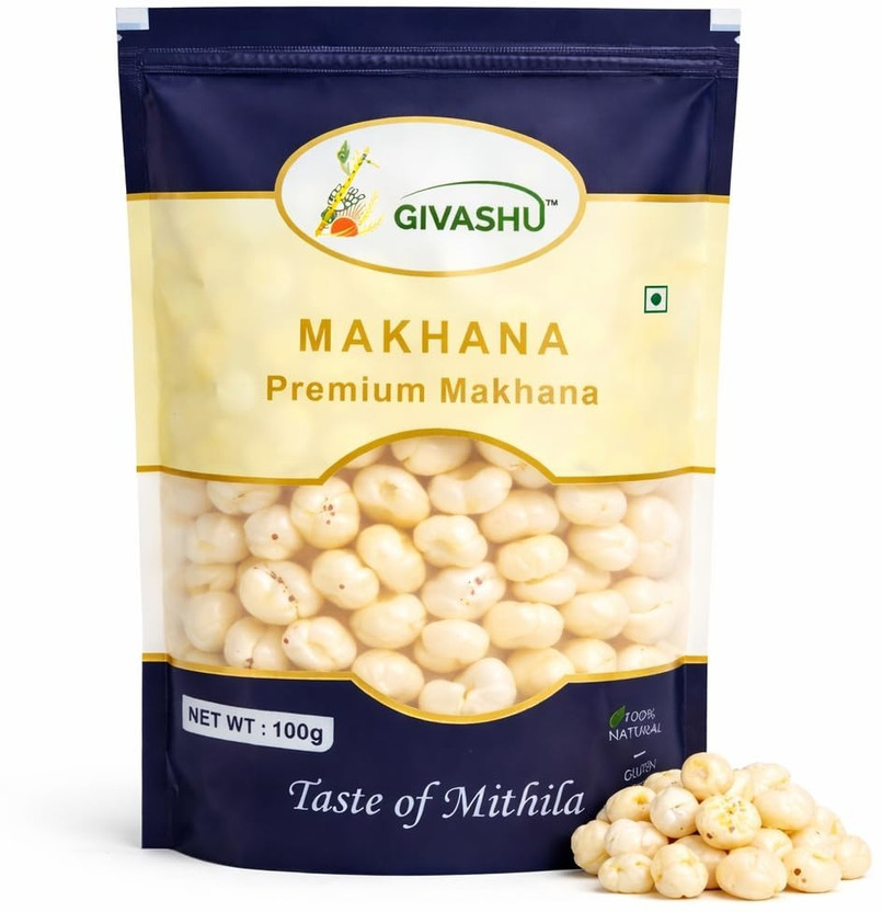 GIVASHU Authentic Mithila Phool Makhana | Natural Gluten Free Foxnuts Snack | Pack of 1 Phool Makhana(100 g)