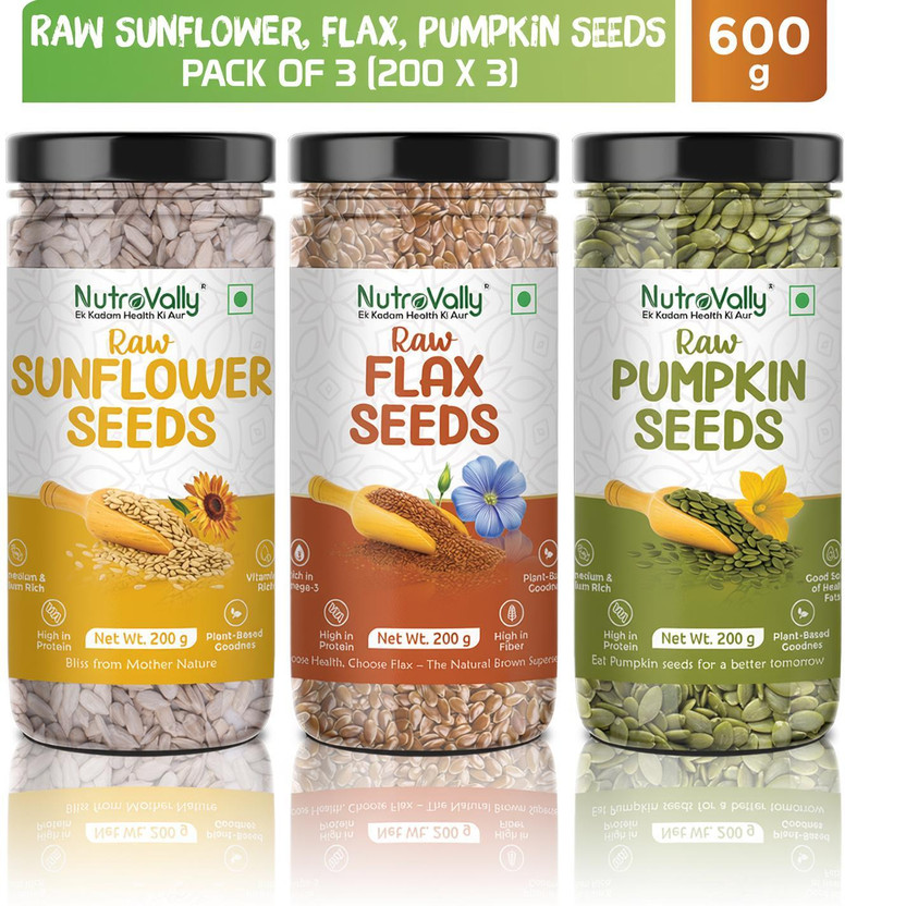 NutroVally NutroVally 3-in-1 Superfood Mix for Snacking, Salads, Smoothies & Baking | Sunflower Seeds, Brown Flax Seeds, Pumpkin Seeds(3 x 200 g)