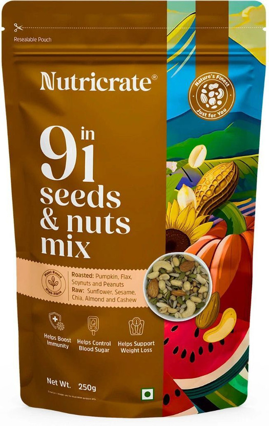 Nutricrate 9 in 1 Super Mixed Seeds for Eating, Roasted, Protein Rich & for weight loss. Mixed Seeds(250 g)