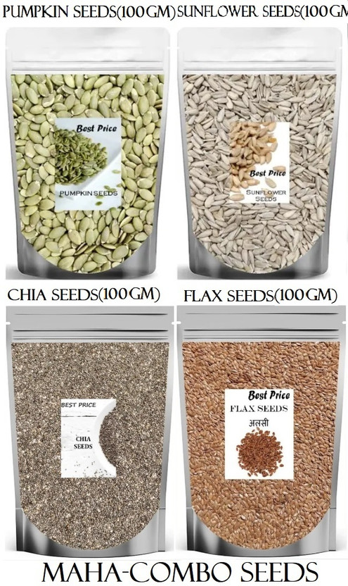 Best Price Superseeds Combo For Weight Loss - Strong Bones | Healthy Seeds | Diet Snacks | Pumpkin Seeds, Sunflower Seeds, Chia Seeds, Brown Flax Seeds(4 x 100 g)