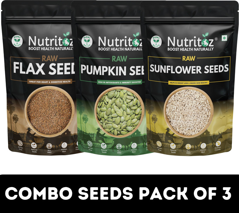 Nutritoz Pumpkin Seeds, Sunflower Seeds & Flax Seeds Combo Pack of 3 | 200GM Each Brown Flax Seeds, Pumpkin Seeds, Sunflower Seeds(3 x 200 g)