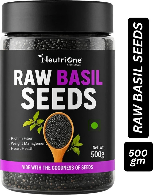 NeutriOne Raw Basil Seeds | Rich in Fiber & Omega-3 |Sabja Seeds for Weight Loss & Detox Basil Seeds(500 g)