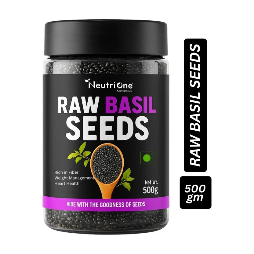 NeutriOne Raw Basil Seeds | Rich in Fiber & Omega-3 |Sabja Seeds for Weight Loss & Detox Basil Seeds(500 g)