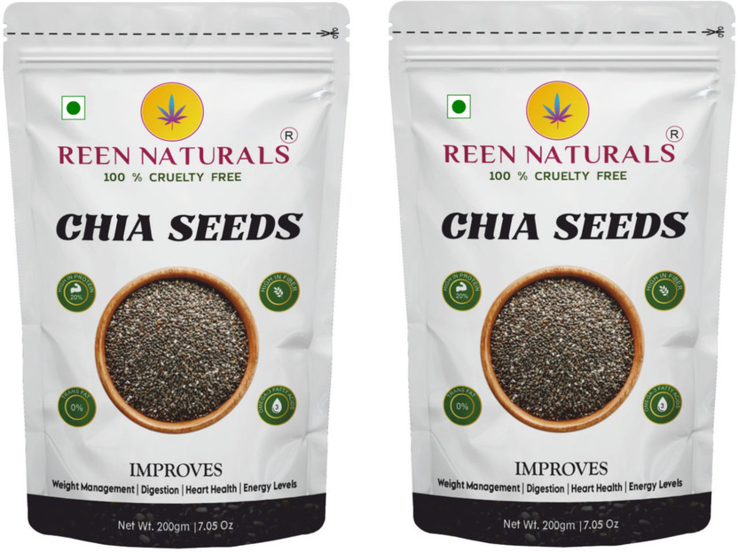 REEN NATURALS Organic Chia Seeds for Weight Loss, Digestion & Heart | Calcium Rich and Omega 3 Chia Seeds(2 x 200 g)