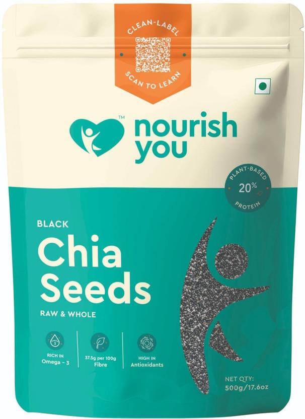 Nourish You Raw Chia Seeds with Omega 3, Calcium Rich, Zinc and Fiber for Weight Loss Black Chia Seeds(500 g)