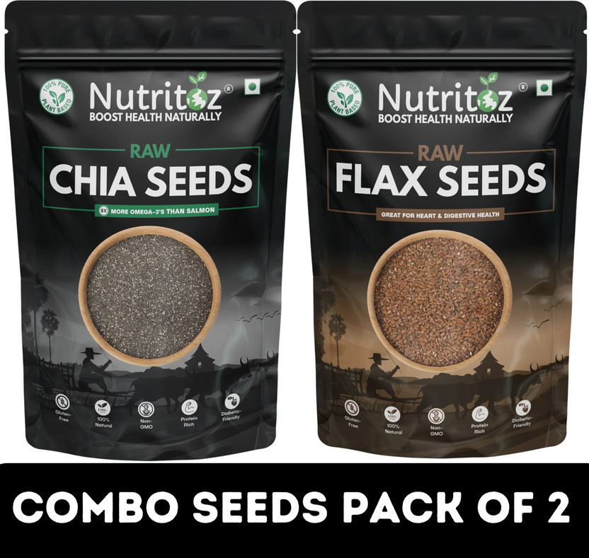 Nutritoz Raw Chia Seeds & Flax Seeds Combo Pack | 100GM Each Pack of 2 | Chia Seeds, Brown Flax Seeds(2 x 100 g)