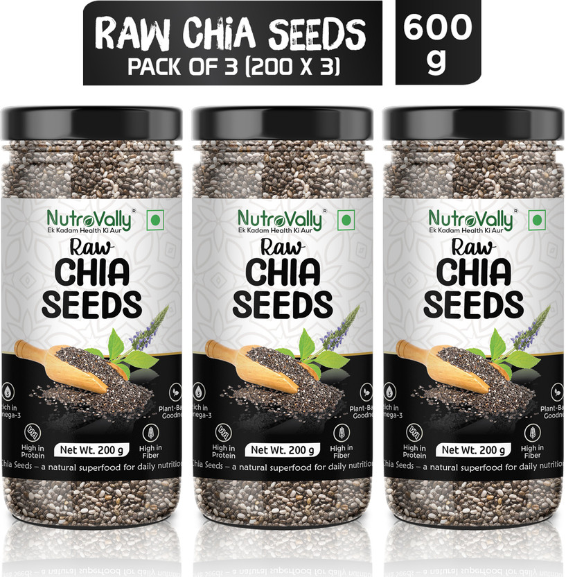 NutroVally Raw Chia Seeds for Weight Loss Management with Omega 3 , Zinc and Fiber, Calcium Rich Seeds Chia Seeds(3 x 200 g)