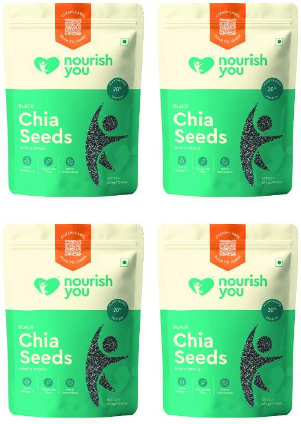 Nourish You Raw Chia Seeds with Protein, Zinc, Omega 3 & Fiber for Weight Loss 500g Each Black Chia Seeds(4 x 500 g)