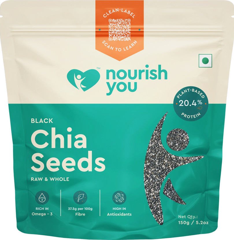 Nourish You Raw Black Chia Seeds with Omega 3, Calcium Rich, Zinc and Fiber for Weight Loss Black Chia Seeds(150 g)