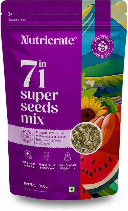 Nutricrate 7 in 1 Super Mixed Seeds for Eating, Roasted, Protein Rich & for weight loss. Mixed Seeds(350 g)