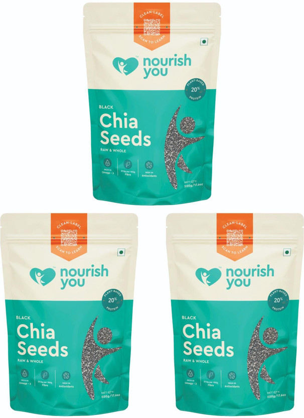 Nourish You Black Chia Seeds | Super Source of Antioxidants Omega 3 | 500g Each Black Chia Seeds(3 x 500 g)
