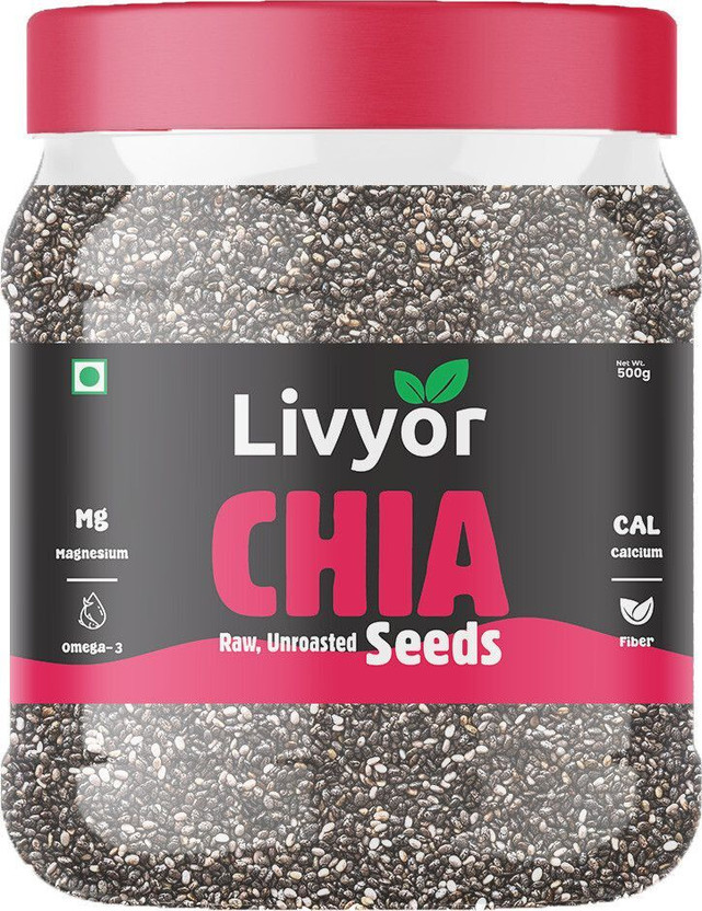 LIVYOR Raw Chia Seeds for Weight loss Management, with Omega 3 & Fiber, Rich in Calcium Chia Seeds(500 g)
