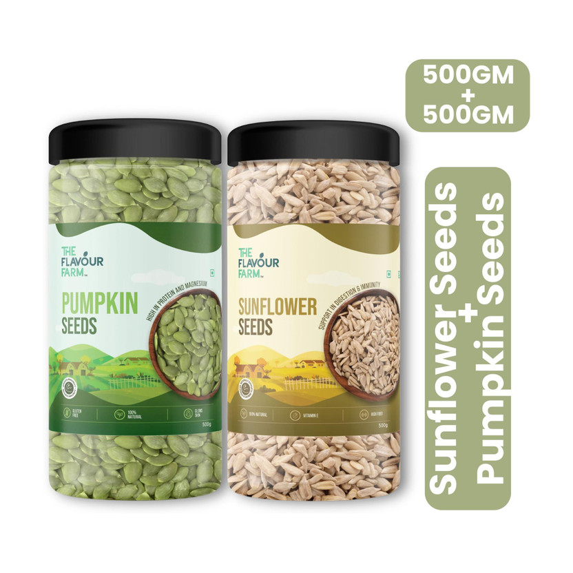 The Flavour Farm Sunflower Seeds Pumpkin Seeds Combo High Protein Raw Superfood Healthy Snacking Pumpkin Seeds, Sunflower Seeds(2 x 0.5 kg)
