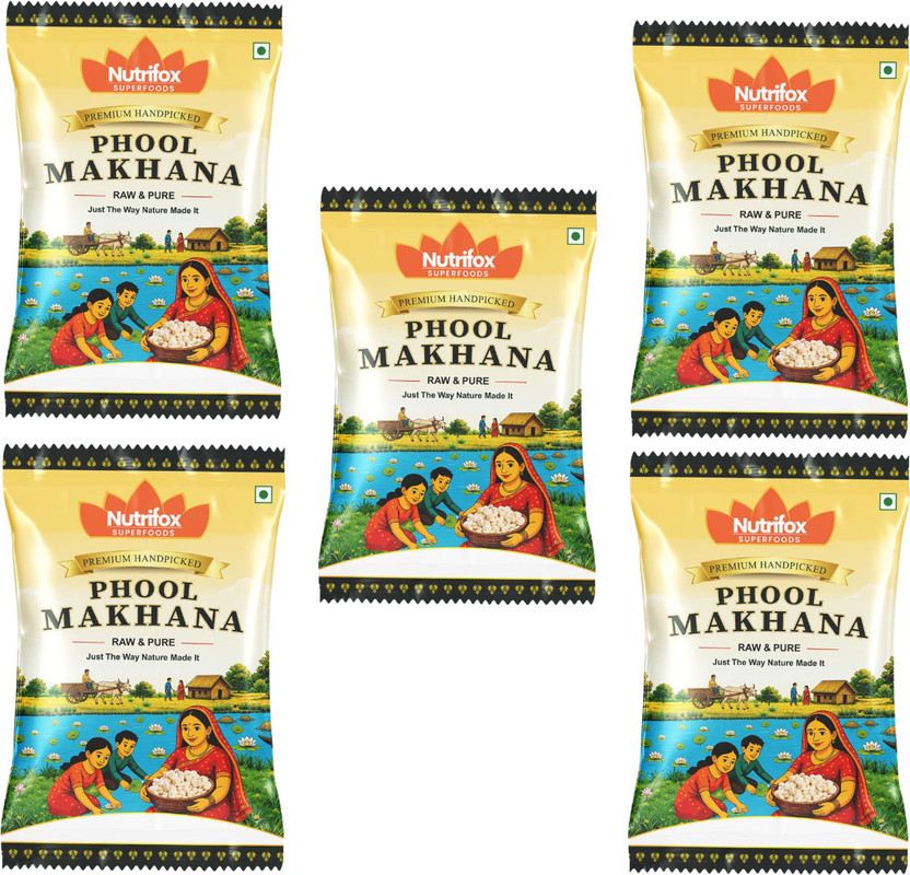 Nutrifox superfoods Premium Handpicked Phool Makhana | 100% Natural | High Protein |Gluten Free Makhana(5 x 200 g)