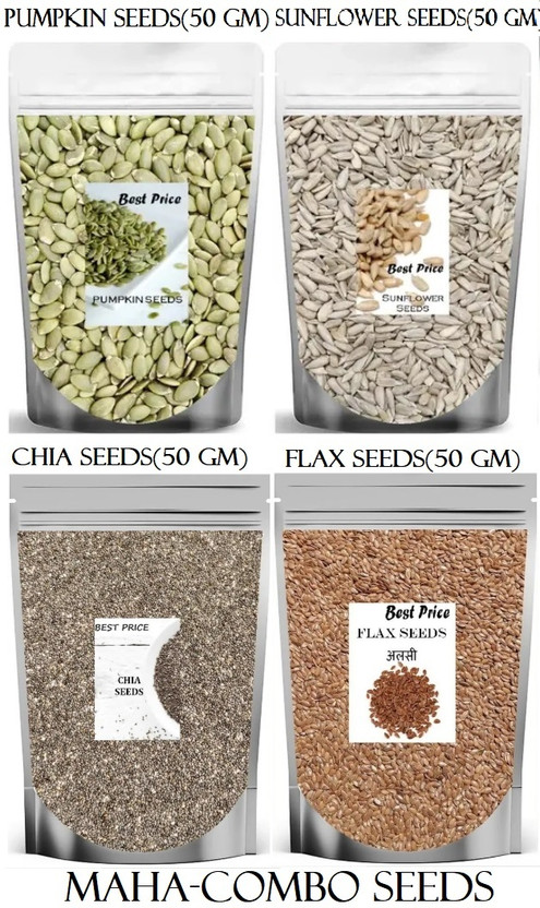 Best Best Price Superseeds Combo For Weight Loss - Strong Bones | Healthy Seeds | Diet Snacks | Pumpkin Seeds, Sunflower Seeds, Chia Seeds, Brown Flax Seeds(4 x 50 g) - Flipkart Deal