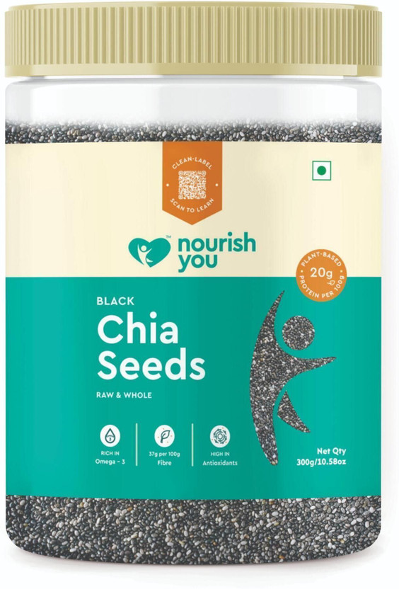 Nourish You Raw Black Chia with Protein, Zinc, Omega 3 & Fiber for Weight Loss Black Chia Seeds(300 g)