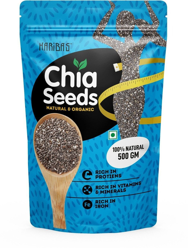 HARIBAS Raw Chia Seeds for Weight Loss|Loaded with Omega 3, Zinc & Fiber|Diet Food Chia Seeds(500 g)