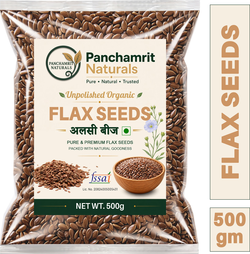 PANCHAMRIT NATURALS 100% Pure Organic Unpolished Flax Seeds, Rich in Omega-3, Healthy Superfood 500g Brown Flax Seeds(500 g)