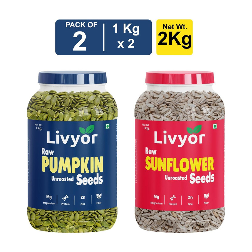 LIVYOR LIVYOR Raw Pumpkin Seeds & Sunflower Seeds Combo for eating (1 kg each) Pumpkin Seeds, Sunflower Seeds(2 x 1 kg) - Flipkart Deal