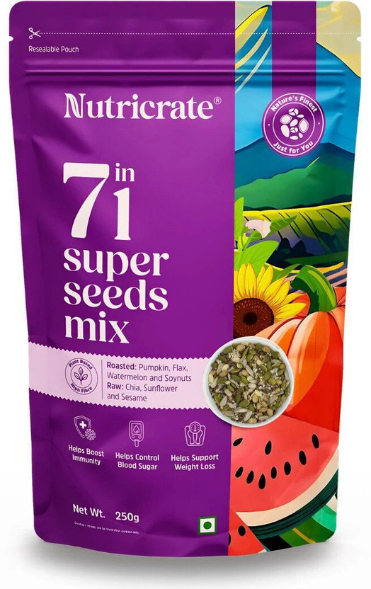 Nutricrate 7 in 1 Super Mixed Seeds for Eating, Roasted, Protein Rich & for weight loss. Mixed Seeds(250 g)