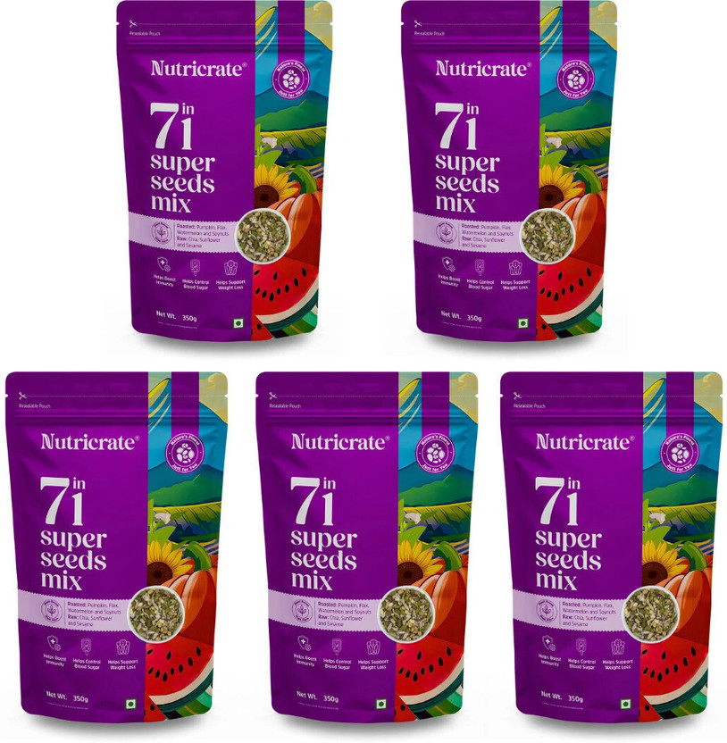 Nutricrate 7 in 1 Super Mixed Seeds for Eating, Roasted, for weight loss, Super saver pack. Mixed Seeds(5 x 350 g)