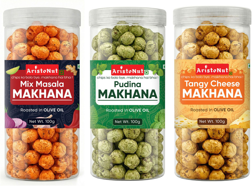 ARISTONUT Mix Masala, Pudina, Tangy Cheese Makhana |Healthy Flavoured Fox Nuts Snack(3 x 100 g)