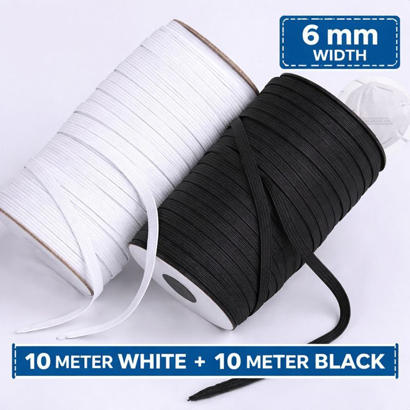 Fashion Flair Elastic Thread and Cord White, Black Elastic(20 m)